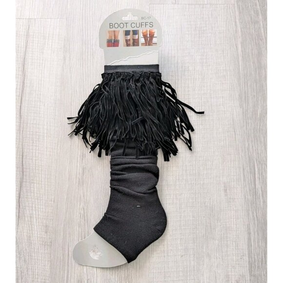 Bootights Knee High Black Fringe Boot Socks Boho Western Style - Picture 1 of 4